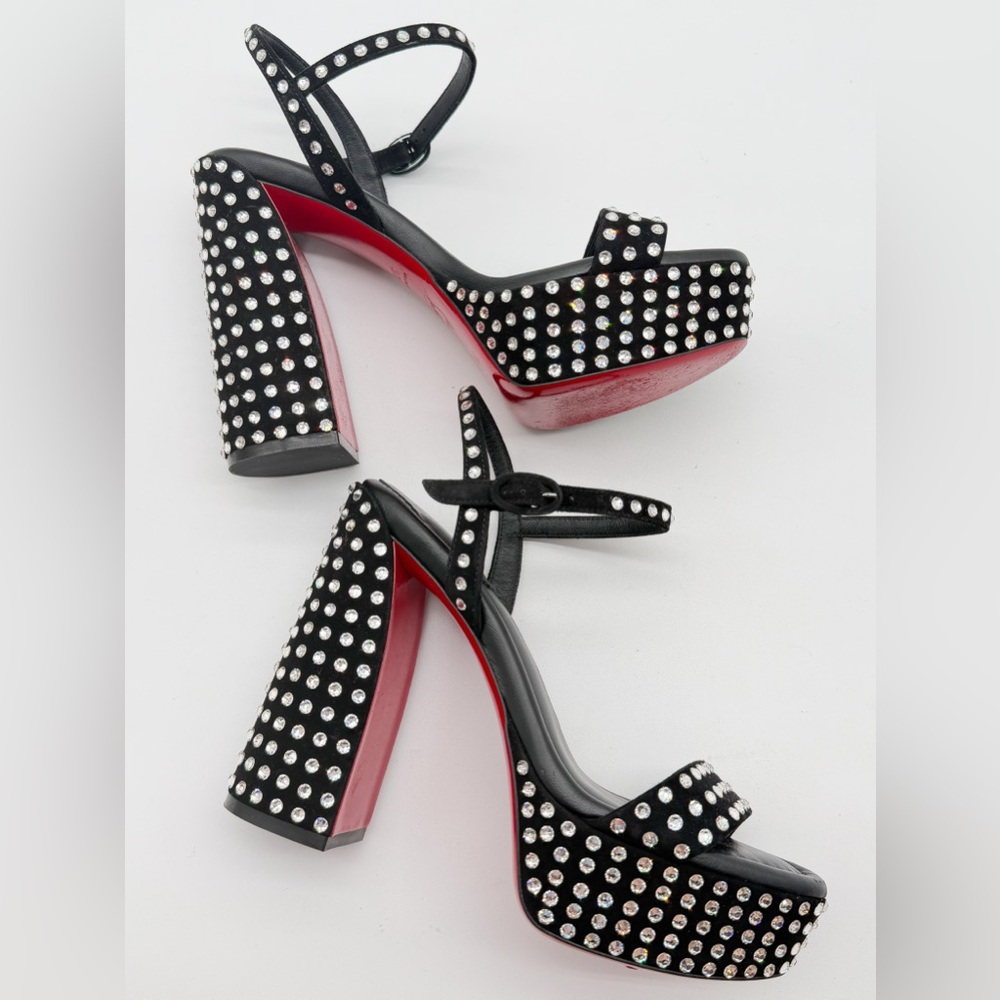 Christian Louboutin Movida Jane Crystal-Embellished Suede Platform Sandal EU37.5 - Picture 6 of 14